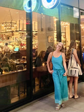 Load image into Gallery viewer, Linen Long Romper in Teal with Mai&#39;a Kapala prints