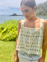 Load image into Gallery viewer, PRICE REDUCED! $29.99 (MSRP $57.95) Organic Cotton Crop Top - with Hawai'ian Mai'a Kapala prints