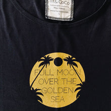 Load image into Gallery viewer, Black tee, golden print, gold print, gold, full moon, palm tree, palm tree tee, organic cotton tee, organic cotton, summer top, women&#39;s 