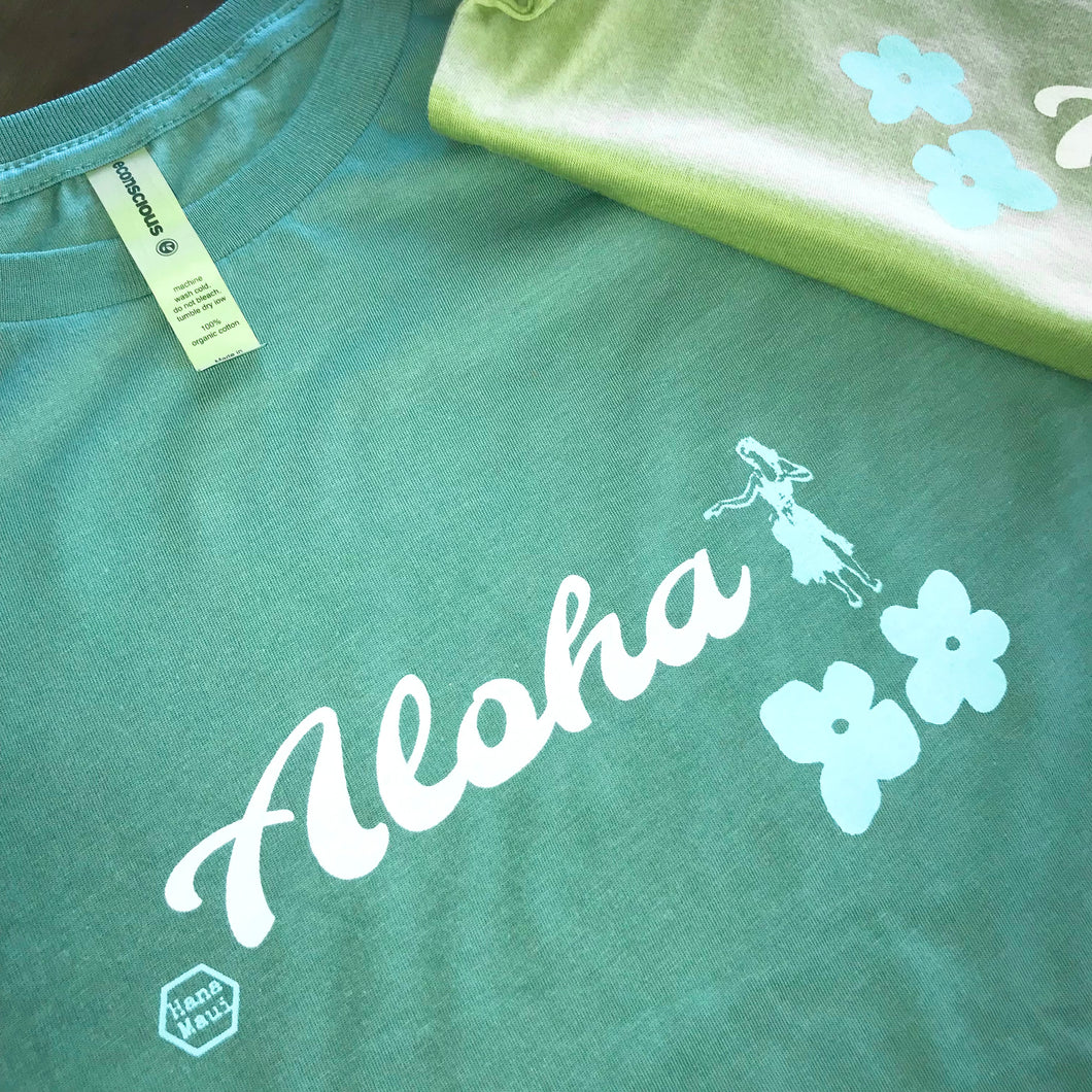 Floral Aloha Girl's Tee in Teal