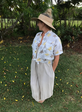 Load image into Gallery viewer, LINEN UNISEX COLLARLESS SHIRT in Mai&#39;a Ua Kea